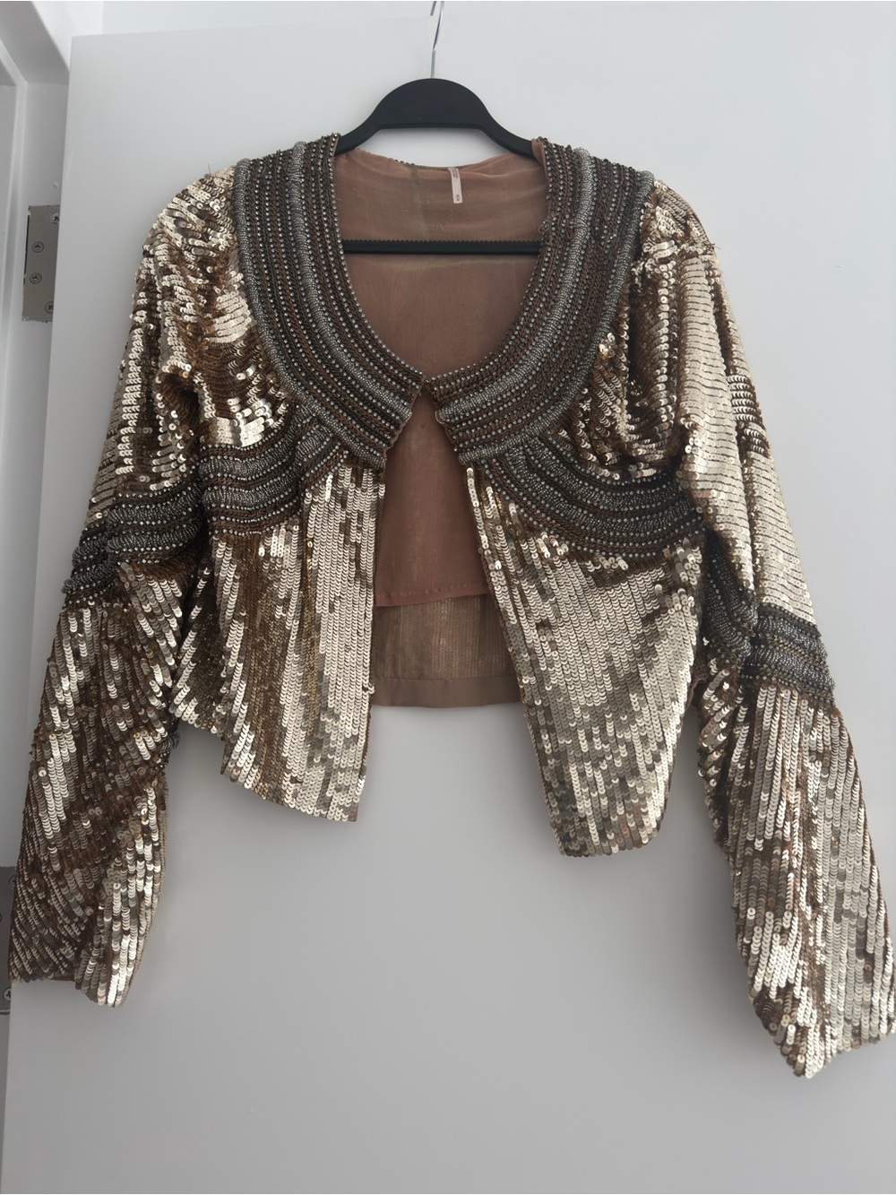 Free People Gold Sequin embellished vintage Jacket size m - Picture 4 of 16
